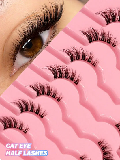 Asiteo 7 Pairs Natural Half-Eye False Eyelashes – Transparent Band - alotasawkli