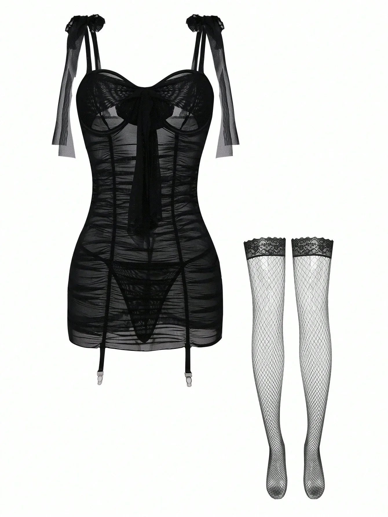 4-Piece Mesh Chemise Lingerie Set – Classic & Sexy Style - alotasawkli