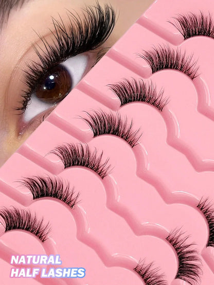 Asiteo 7 Pairs Natural Half-Eye False Eyelashes – Transparent Band - alotasawkli