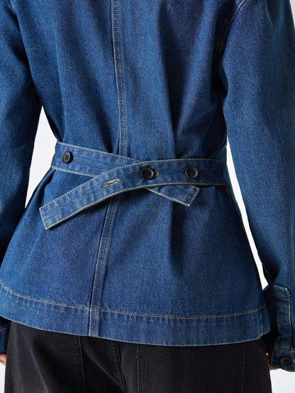 SHEIN-Women's Casual Washed Denim Blouse with Waist Belt - alotasawkli