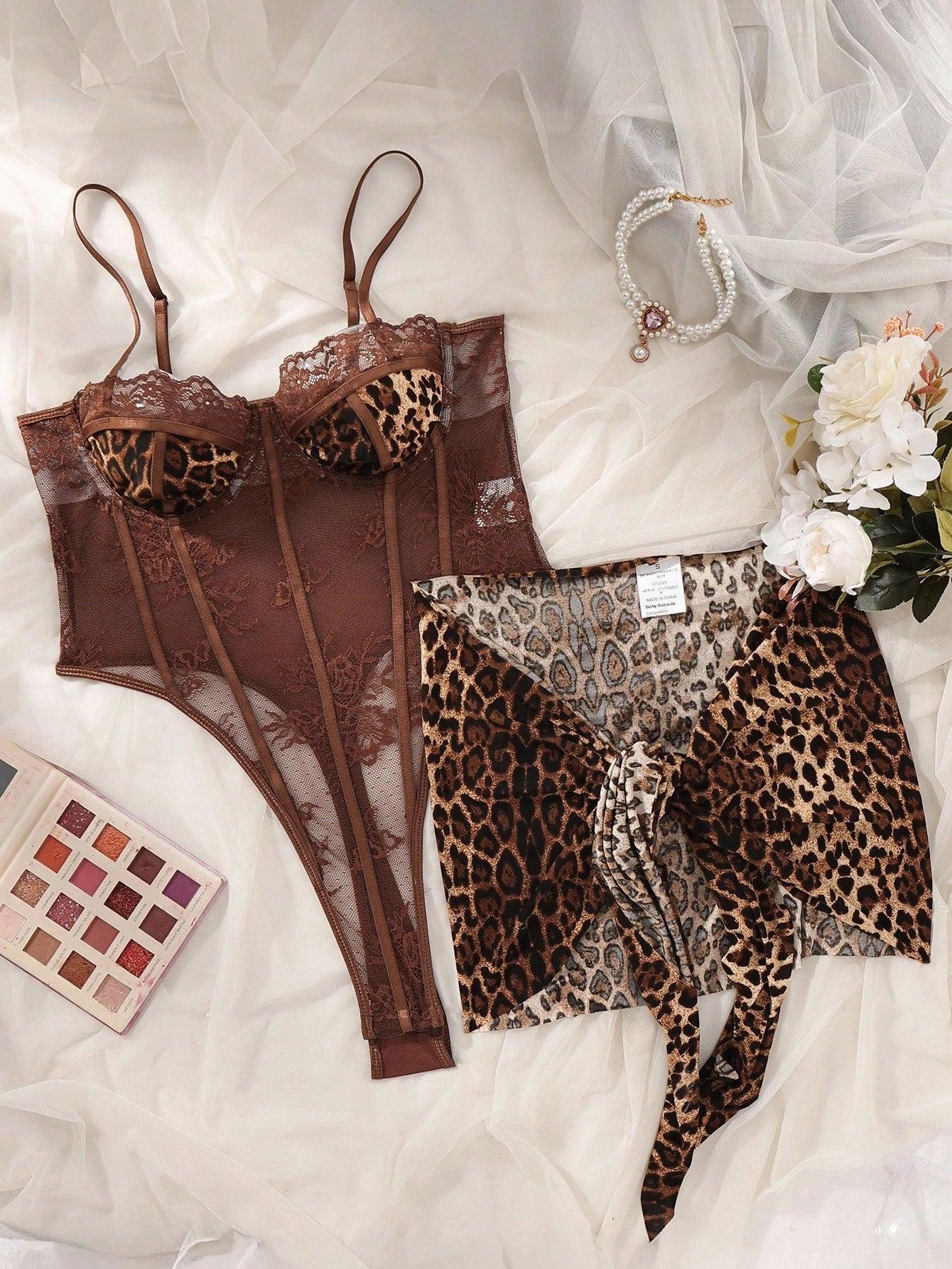 SHEIN Seduluxe Leopard Print Lingerie & Mini Skirt Set – 2 Pieces - alotasawkli