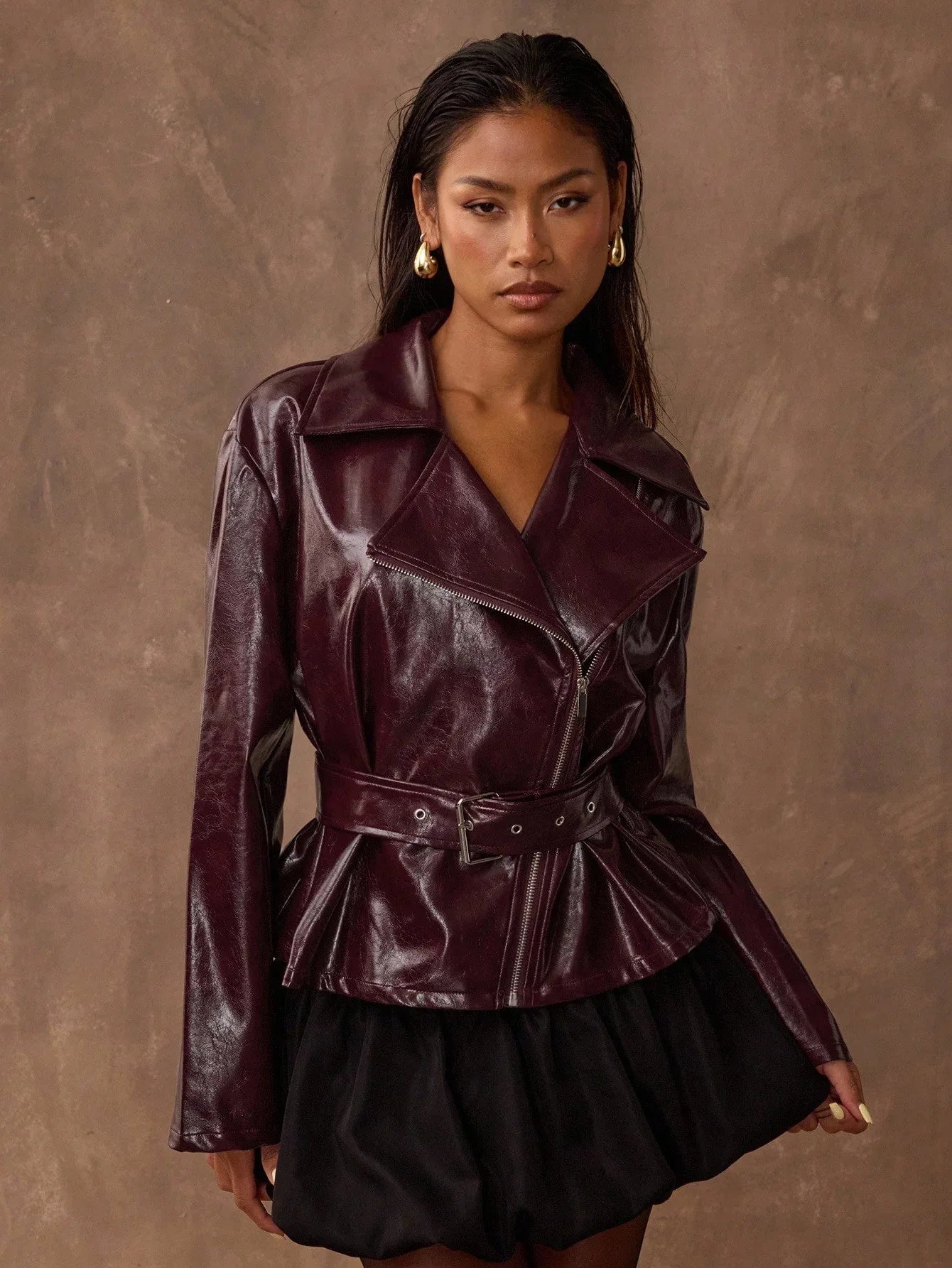 SHEIN BAE Women's Short Zip-Up Coat in a Trendy Solid Color - alotasawkli