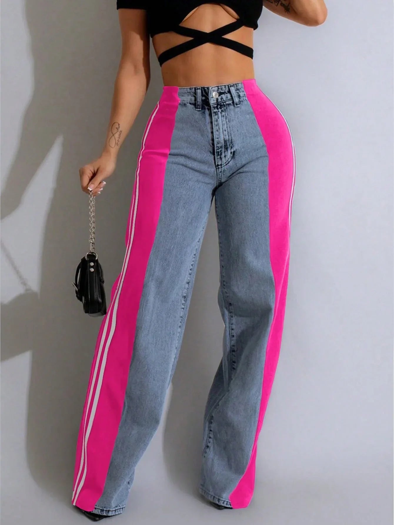 SHEIN-Women's wide-leg trousers with a colorful striped design - alotasawkli