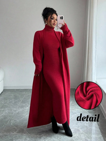 Elenzga Casual Red Knit Dress for Women – Fall/Winter - alotasawkli