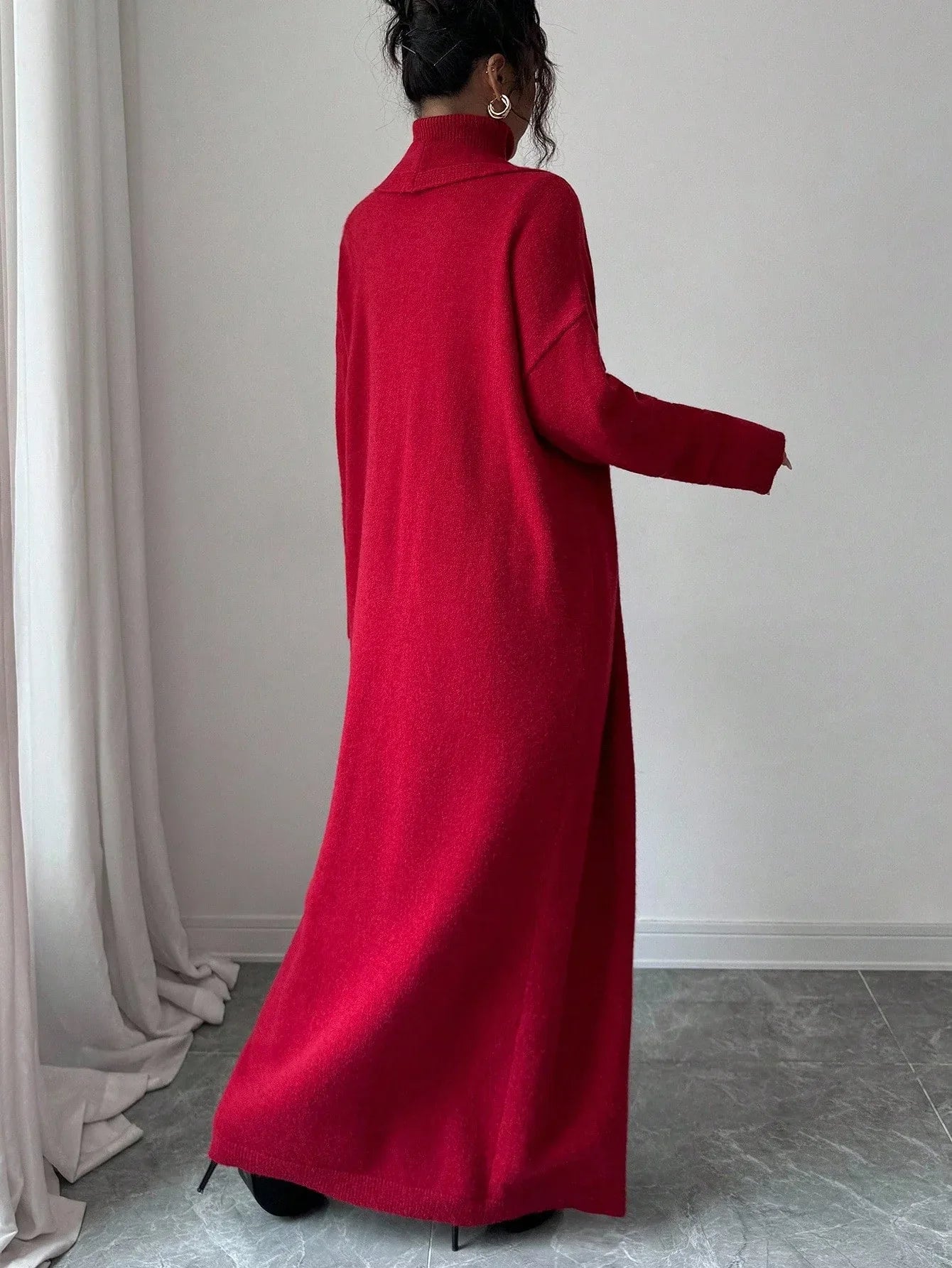 Elenzga Casual Red Knit Dress for Women – Fall/Winter - alotasawkli