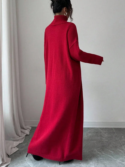 Elenzga Casual Red Knit Dress for Women – Fall/Winter - alotasawkli