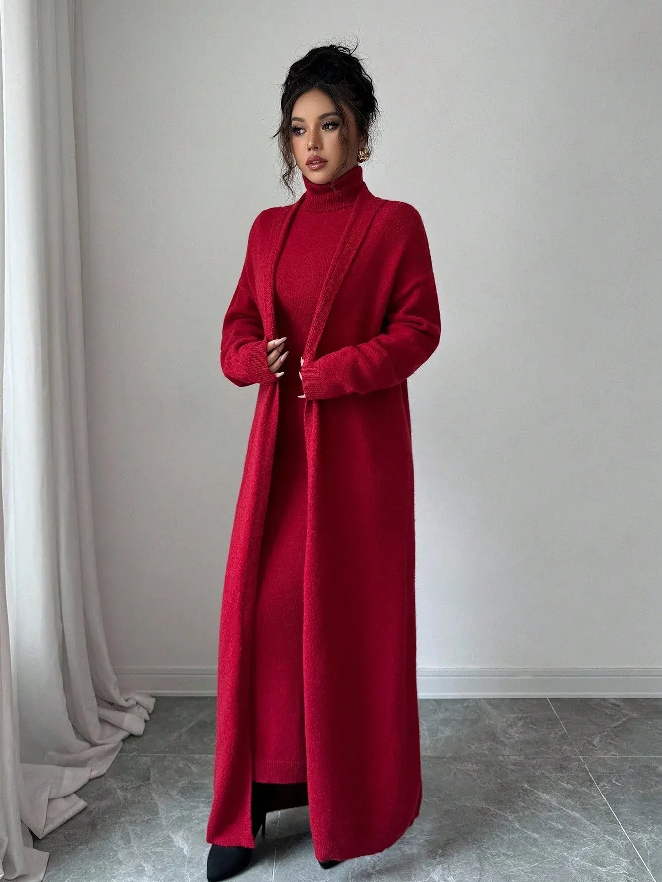 Elenzga Casual Red Knit Dress for Women – Fall/Winter - alotasawkli