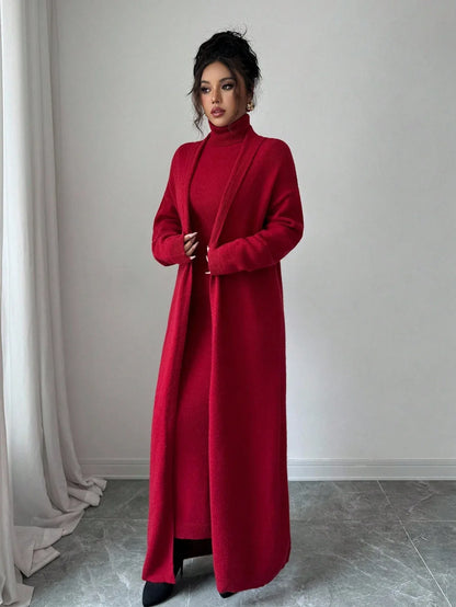 Elenzga Casual Red Knit Dress for Women – Fall/Winter - alotasawkli