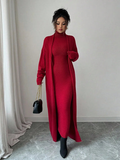 Elenzga Casual Red Knit Dress for Women – Fall/Winter - alotasawkli