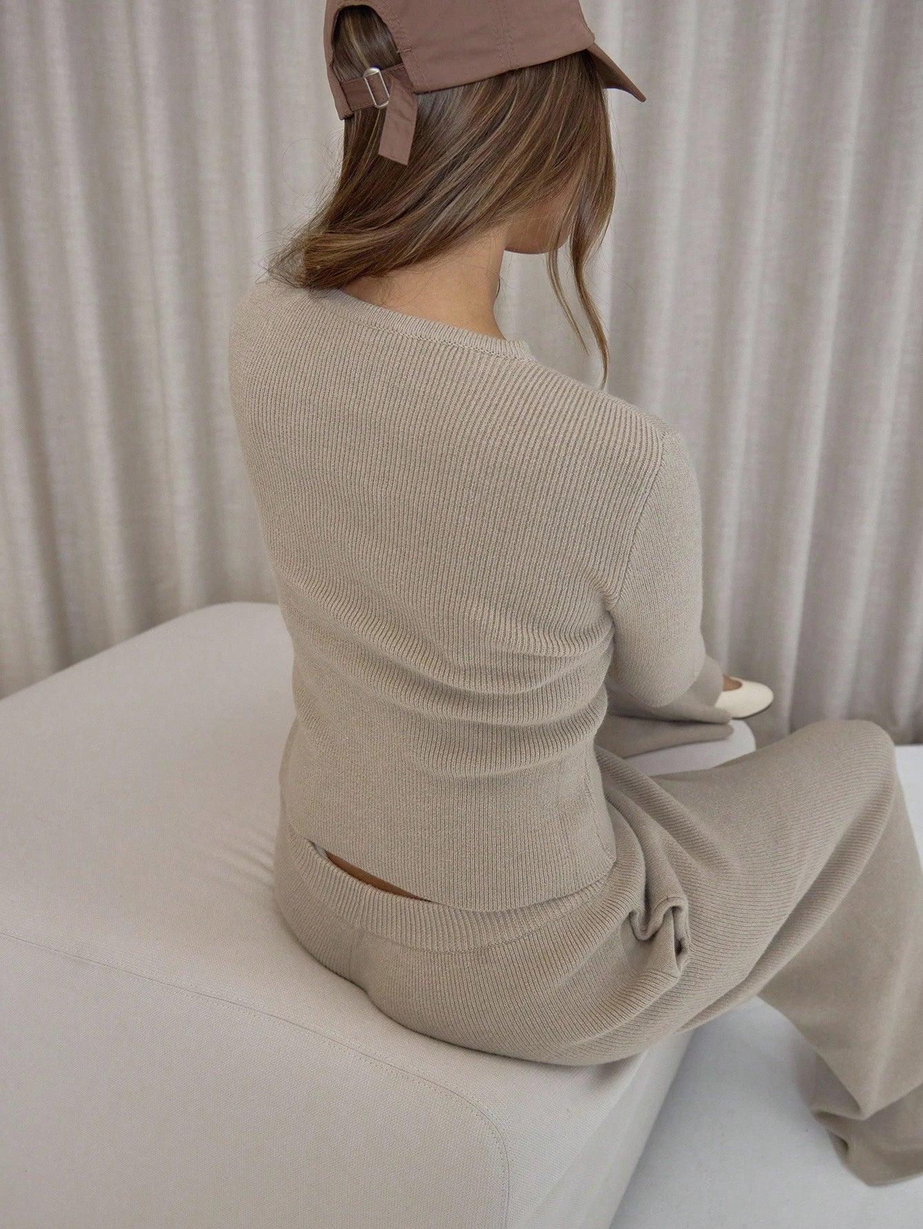 SHEIN-MUSERA long-sleeved button-up cardigan, elastic knit pants - alotasawkli