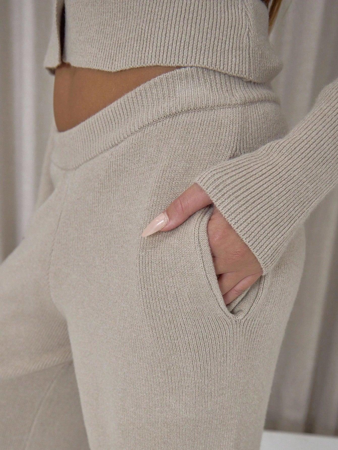 SHEIN-MUSERA long-sleeved button-up cardigan, elastic knit pants - alotasawkli