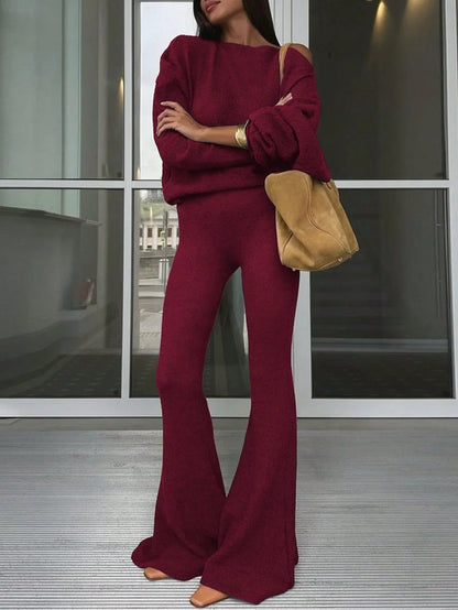SHEIN-Casual long-sleeved top and wide-leg - alotasawkli