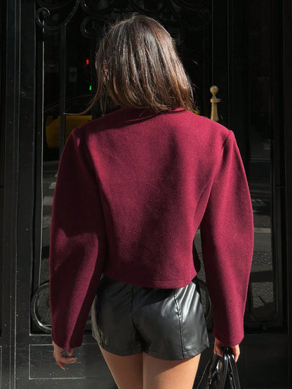 Aloruh Stylish Burgundy Wool Blend On-the-Go CoatSHEIN- - alotasawkli