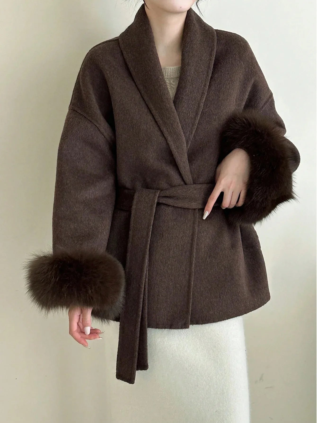 SHEIN-Women's Double-Sided Faux Fur & Wool Blend Coat - alotasawkli