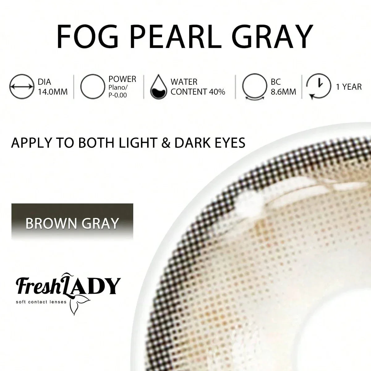 SHEIN-FRESH LADY Pair of 14.0 mm Pearl Grey Colored Contact Lenses - alotasawkli