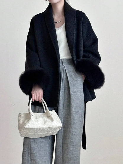 SHEIN-Women's Double-Sided Faux Fur & Wool Blend Coat - alotasawkli