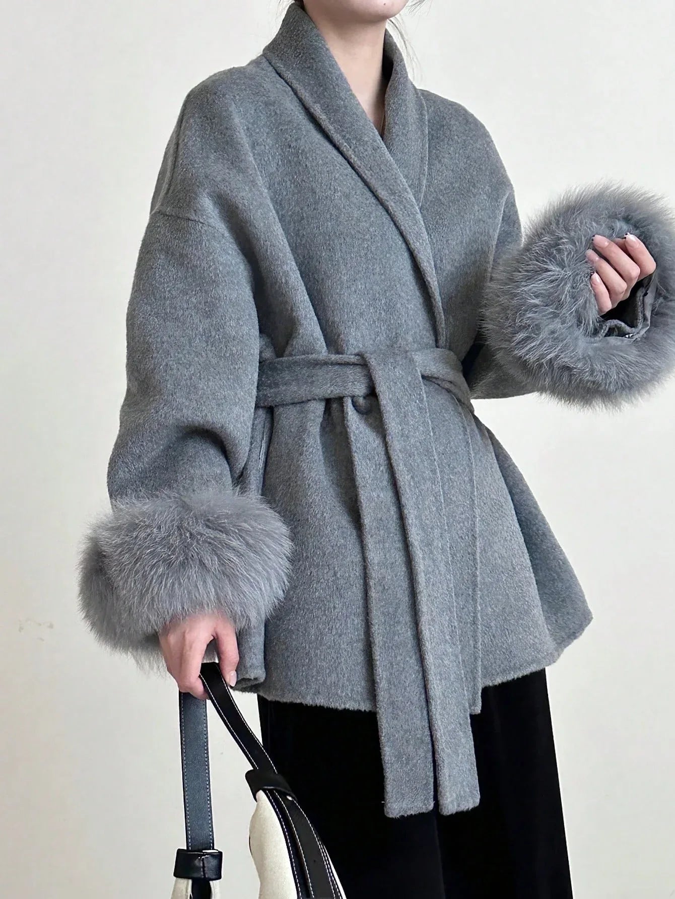 SHEIN-Women's Double-Sided Faux Fur & Wool Blend Coat - alotasawkli