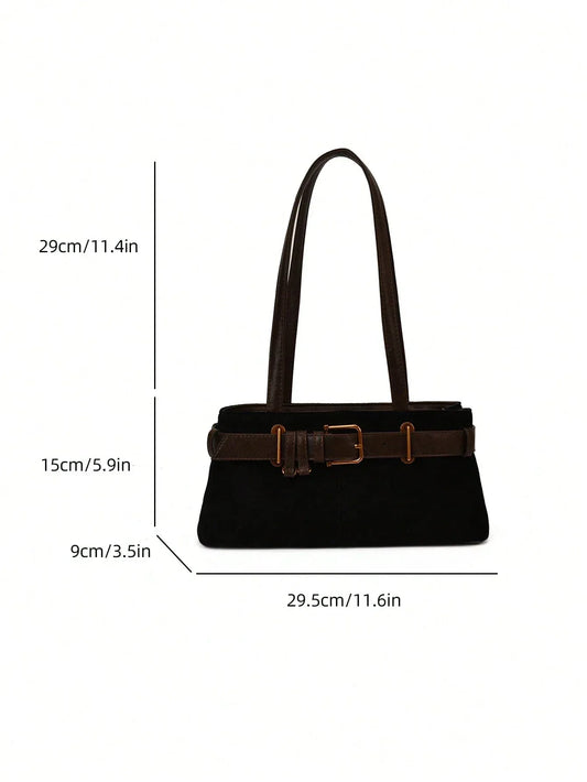 SHEIN-Low Tea Square Velvet Shoulder Bag - alotasawkli