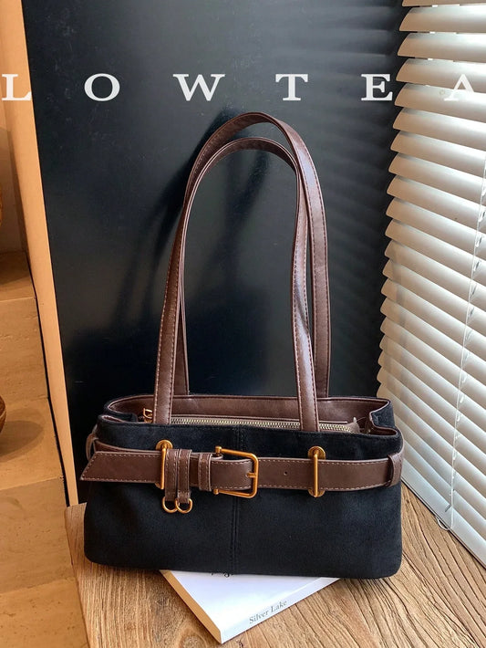 SHEIN-Low Tea Square Velvet Shoulder Bag - alotasawkli