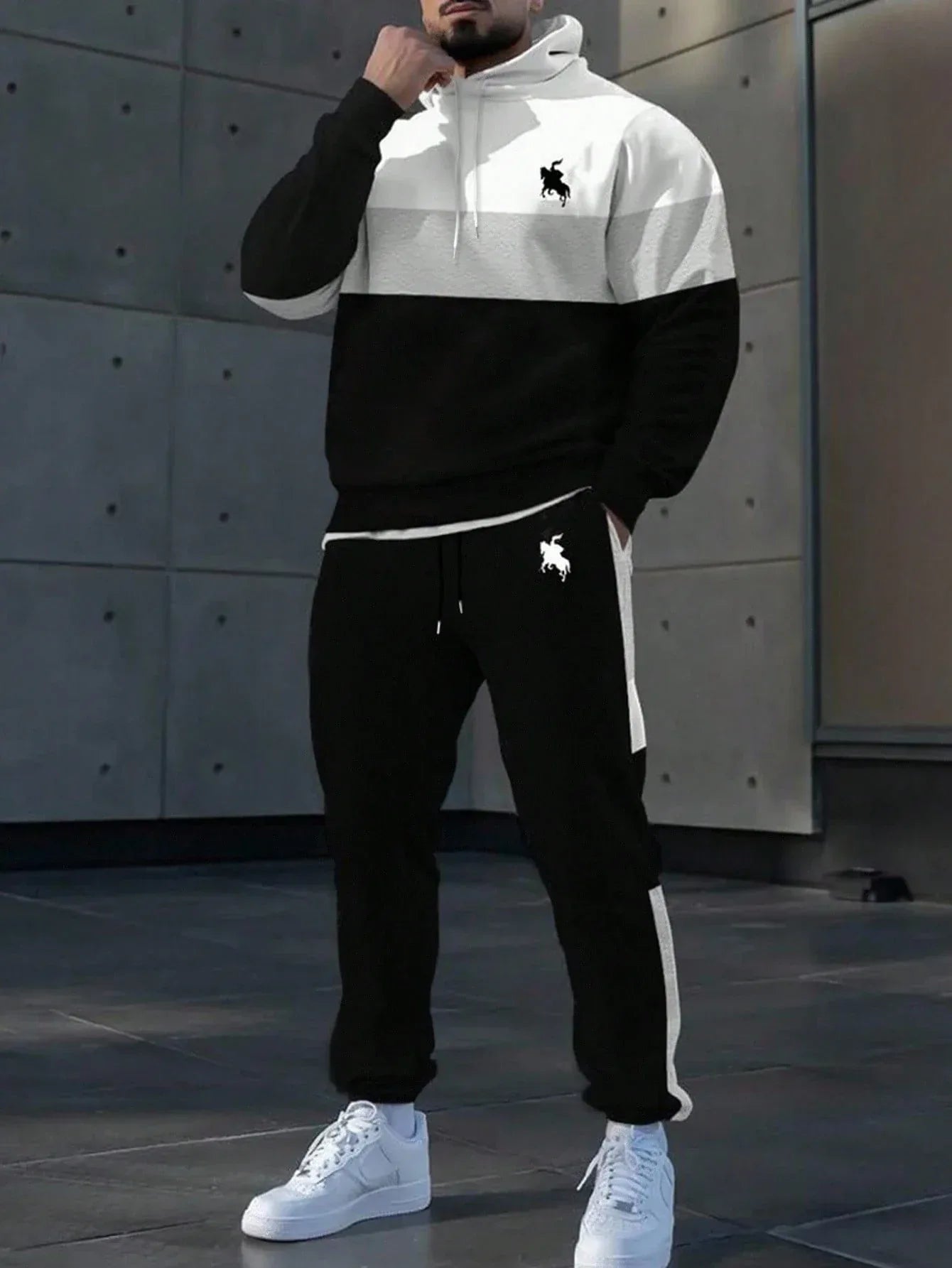 SHEIN-Men's Color-Block & Animal Print Tracksuit - alotasawkli