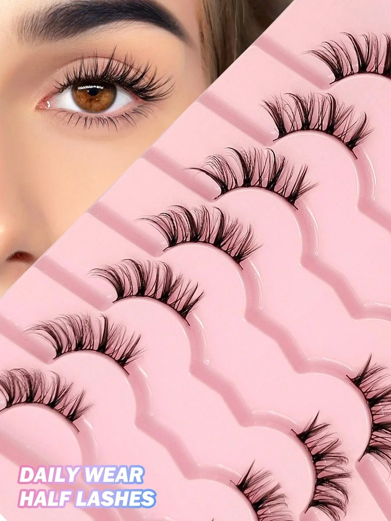 Asiteo 7 Pairs Natural Half-Eye False Eyelashes – Transparent Band - alotasawkli