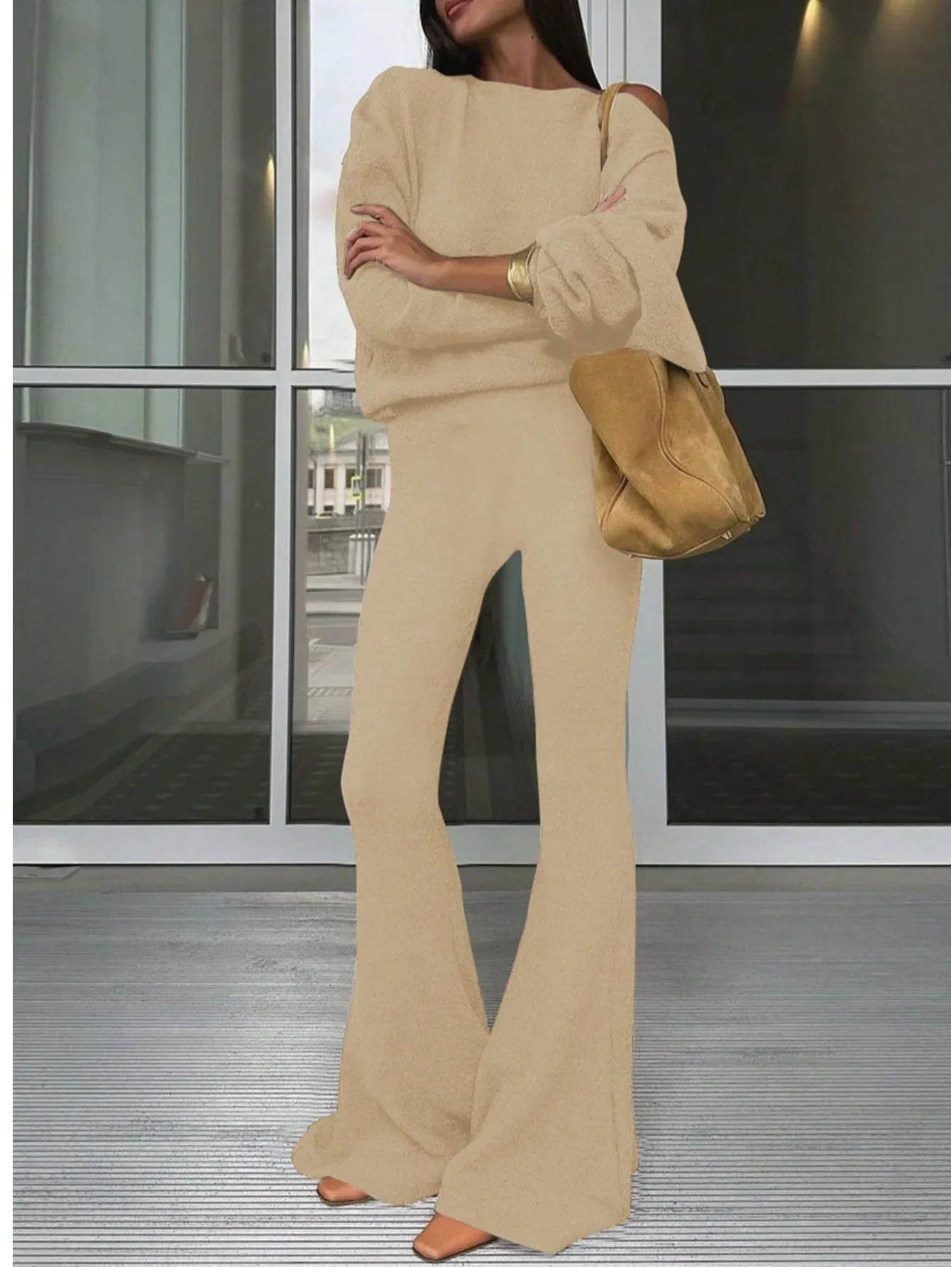 SHEIN-Casual long-sleeved top and wide-leg - alotasawkli