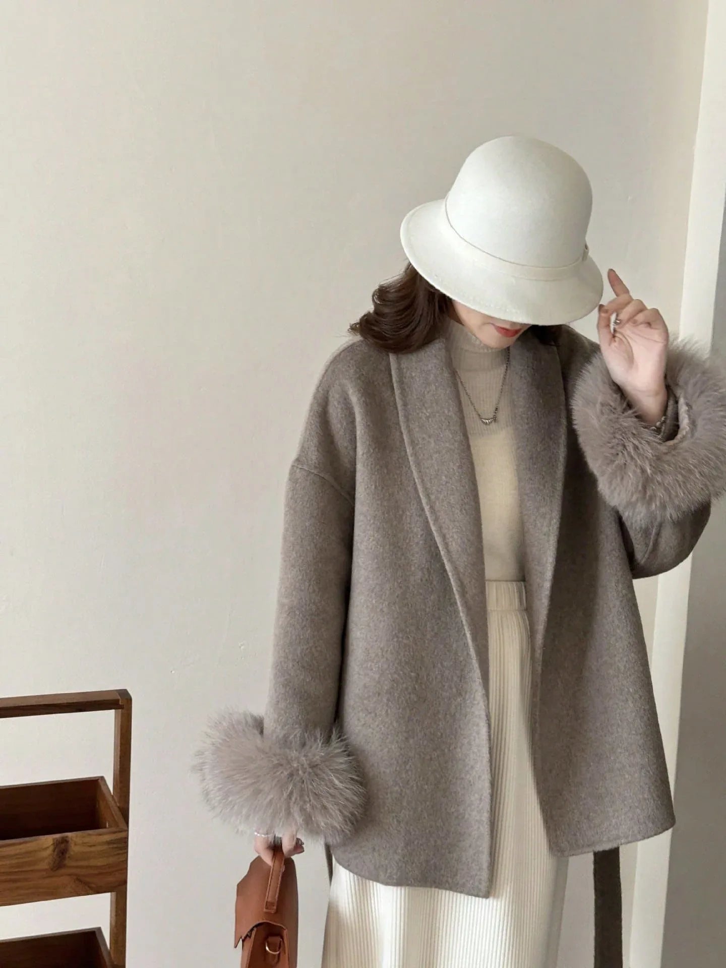 SHEIN-Women's Double-Sided Faux Fur & Wool Blend Coat - alotasawkli
