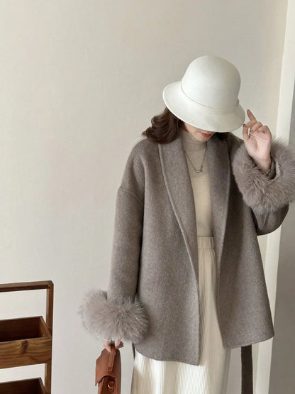 SHEIN-Women's Double-Sided Faux Fur & Wool Blend Coat - alotasawkli