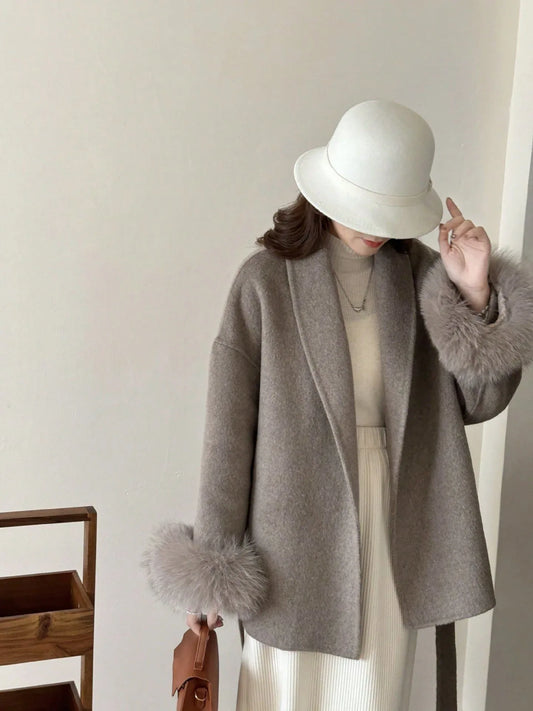 SHEIN-Women's Double-Sided Faux Fur & Wool Blend Coat - alotasawkli