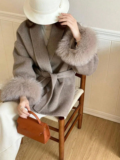 SHEIN-Women's Double-Sided Faux Fur & Wool Blend Coat - alotasawkli