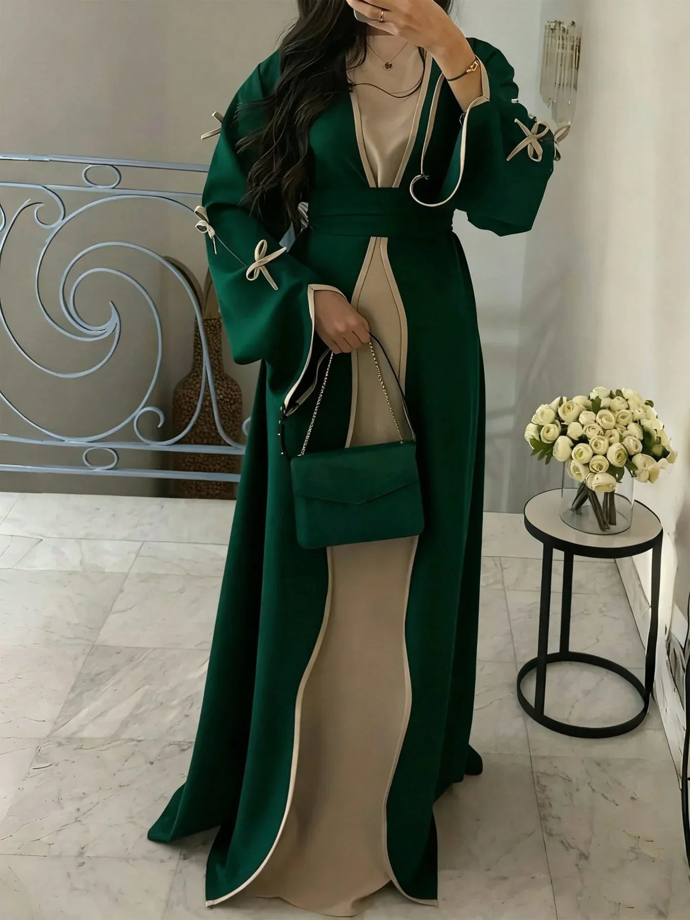 SuofeiMan عباءة أبايا عصرية جديدة من الشرق الأوسط بتصميم بسيط وأنيق، جاكيت لون أحمر داكن ذو لون أحادي، كاجوال ناعم ومريح مع حزام، مناسب لمناسبات الربيع والعطلات والاستخدام اليومي - alotasawkli