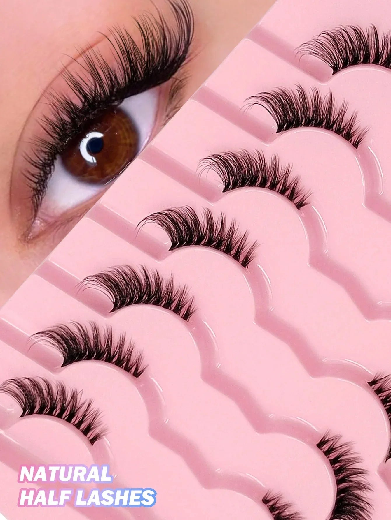 Asiteo 7 Pairs Natural Half-Eye False Eyelashes – Transparent Band - alotasawkli