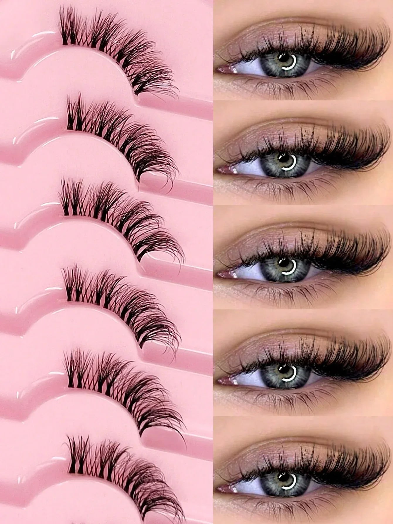 Asiteo 7 Pairs Natural Half-Eye False Eyelashes – Transparent Band - alotasawkli