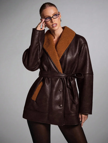 Aloruh Stylish Burgundy Wool Blend On-the-Go CoatSHEIN- - alotasawkli