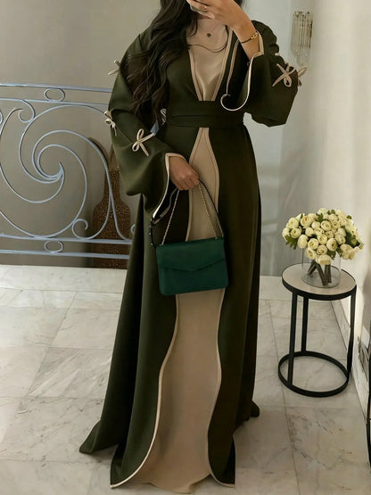 SuofeiMan عباءة أبايا عصرية جديدة من الشرق الأوسط بتصميم بسيط وأنيق، جاكيت لون أحمر داكن ذو لون أحادي، كاجوال ناعم ومريح مع حزام، مناسب لمناسبات الربيع والعطلات والاستخدام اليومي - alotasawkli