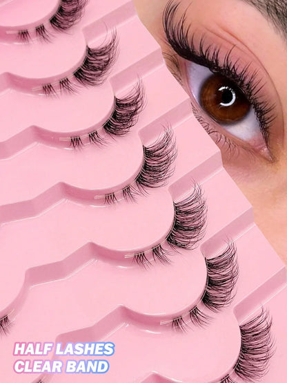 Asiteo 7 Pairs Natural Half-Eye False Eyelashes – Transparent Band - alotasawkli