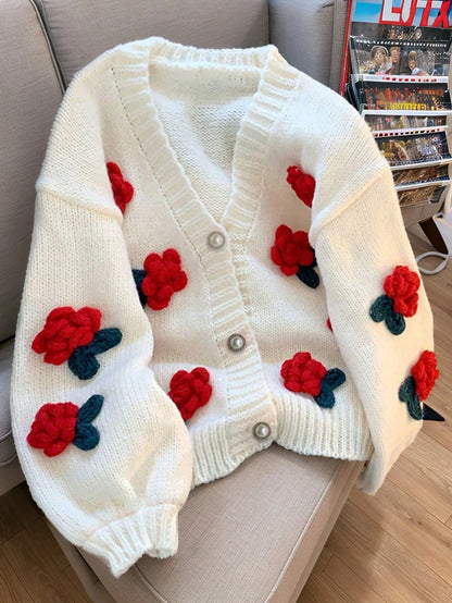SHEIN-JIANHU Cardigan with 3D Floral Embroidery - alotasawkli