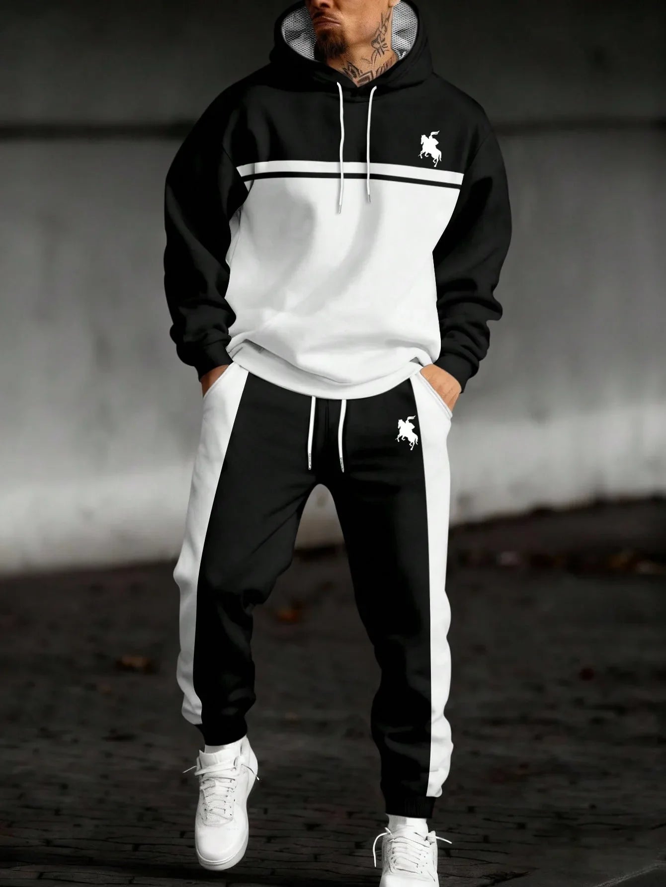 SHEIN-Men's Color-Block & Animal Print Tracksuit - alotasawkli
