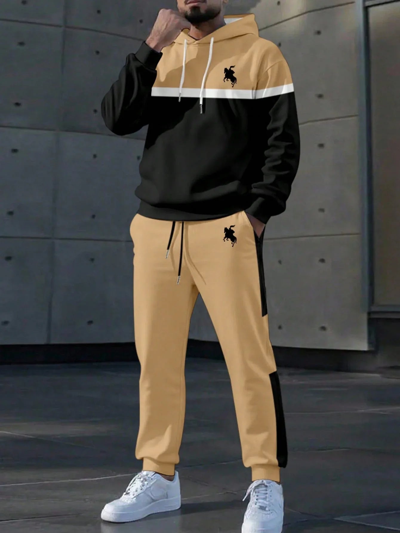 SHEIN-Men's Color-Block & Animal Print Tracksuit - alotasawkli