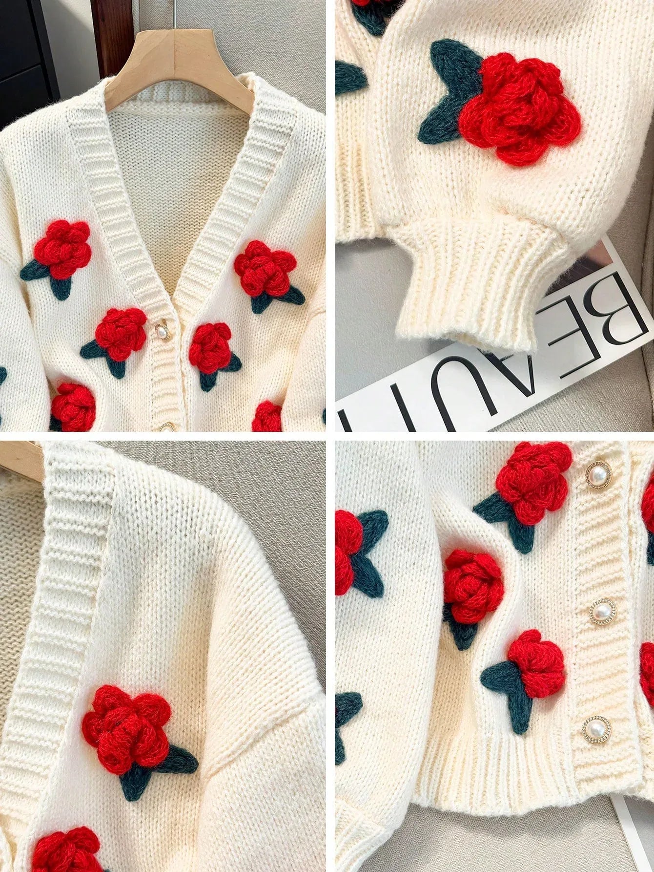 SHEIN-JIANHU Cardigan with 3D Floral Embroidery - alotasawkli