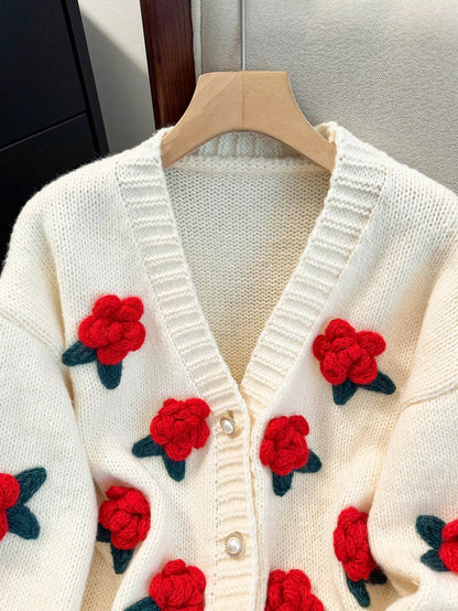 SHEIN-JIANHU Cardigan with 3D Floral Embroidery - alotasawkli