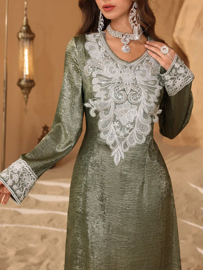 Al Najma جلابيات قفاطين رداء فاخر مطبوع بالورق الفضي ومزين بتطريز شبكي، طراز جديد من تركيا - alotasawkli