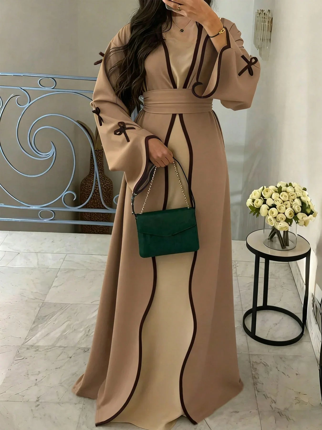 SuofeiMan عباءة أبايا عصرية جديدة من الشرق الأوسط بتصميم بسيط وأنيق، جاكيت لون أحمر داكن ذو لون أحادي، كاجوال ناعم ومريح مع حزام، مناسب لمناسبات الربيع والعطلات والاستخدام اليومي - alotasawkli