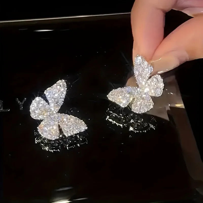 Women's Butterfly Stud Earrings - Sparkling -like, Elegant Everyday - alotasawkli
