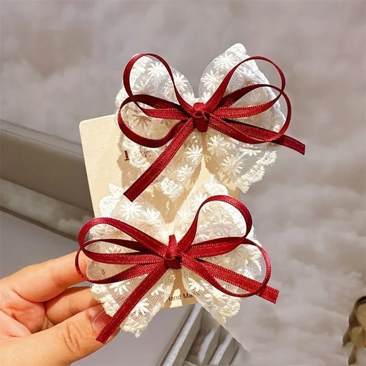 TEMU-2pcs of Lace Ribbon Bow Hair for Little - alotasawkli