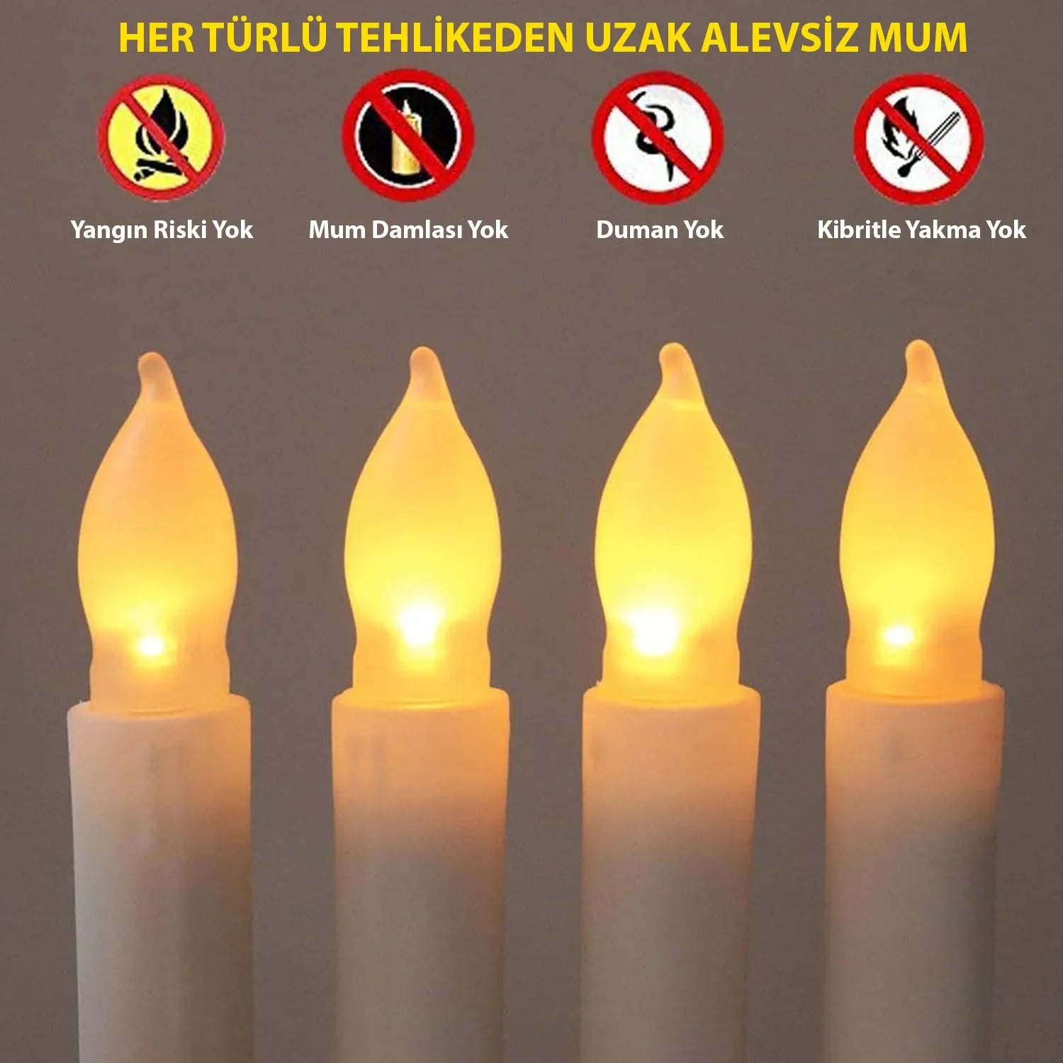 Hymark Titreyen زينة LED زهرة اصطناعية 12 قطعة بدون لهب على شكل مخروط، يتم التحكم فيها عن بعد - alotasawkli