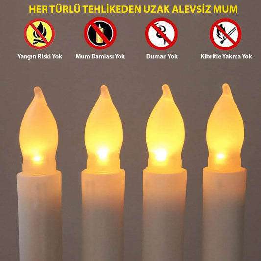 Hymark Titreyen زينة LED زهرة اصطناعية 12 قطعة بدون لهب على شكل مخروط، يتم التحكم فيها عن بعد - alotasawkli