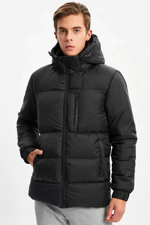TRENDYOL-D1fference Men's Black Thick Lined Hooded Padded Sport Winter Jacket - alotasawkli