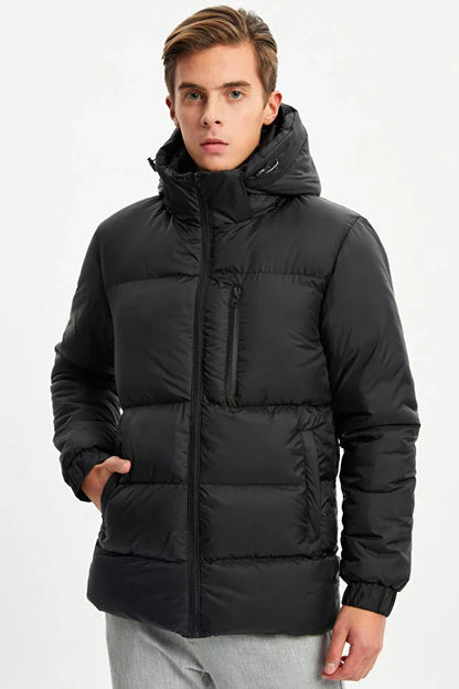 TRENDYOL-D1fference Men's Black Thick Lined Hooded Padded Sport Winter Jacket - alotasawkli