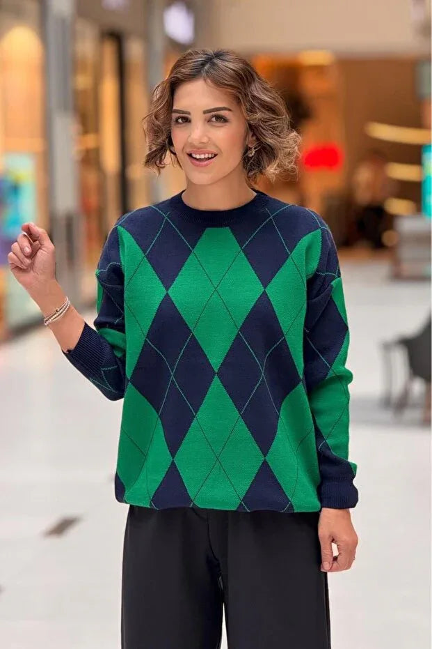 TRENDYOL-Nevin Kaya Fashion Green and Navy Blue Diamond - alotasawkli
